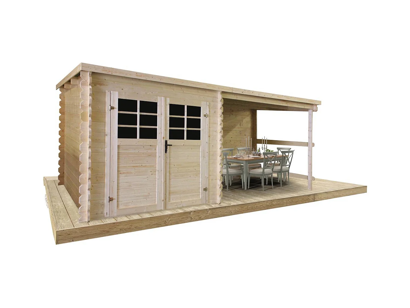 Abri jardin bois -12.25 m² - 5.15 x 2.38 x 2.06 m - 28mm