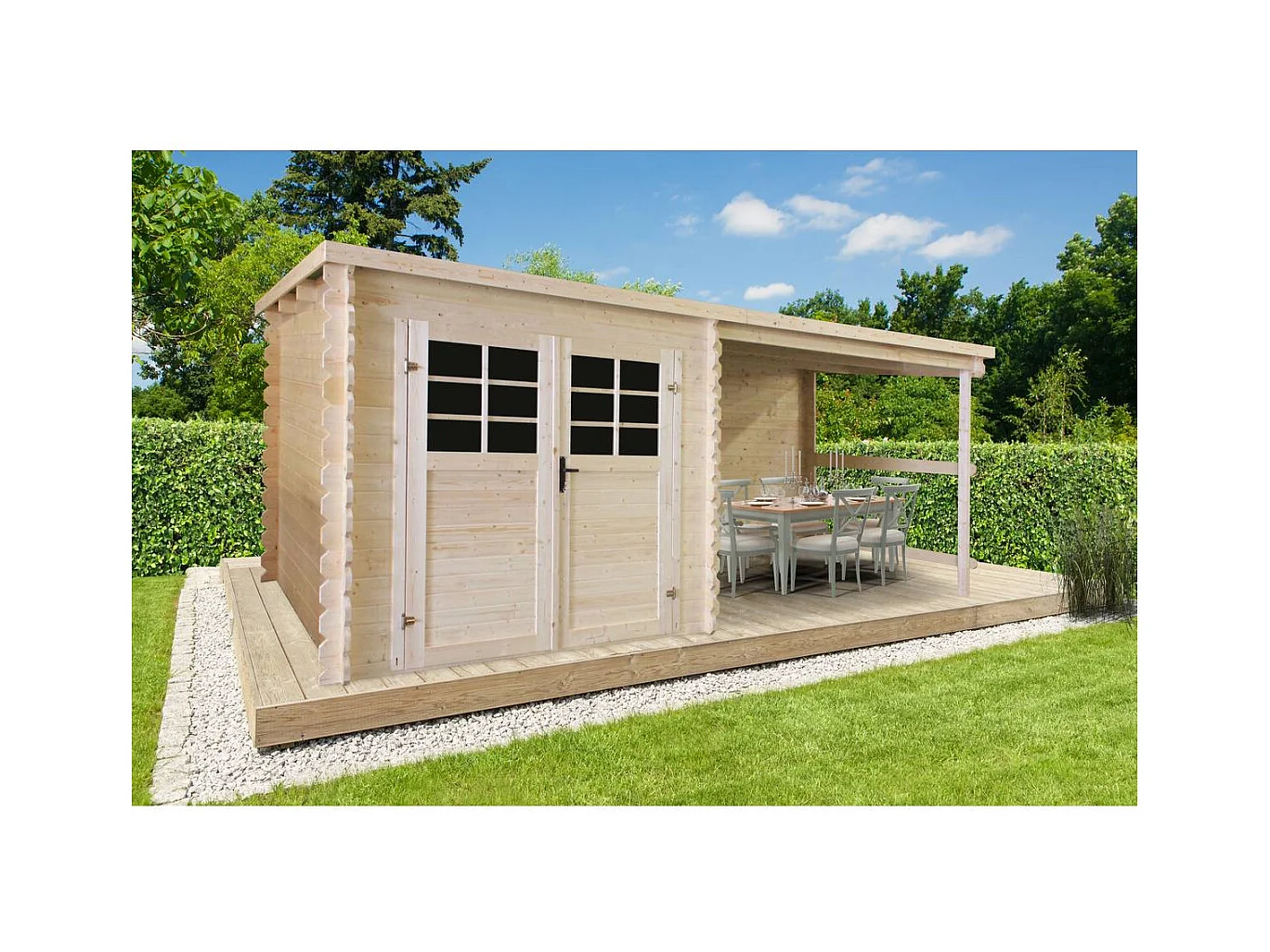 Abri jardin bois -12.25 m² - 5.15 x 2.38 x 2.06 m - 28mm
