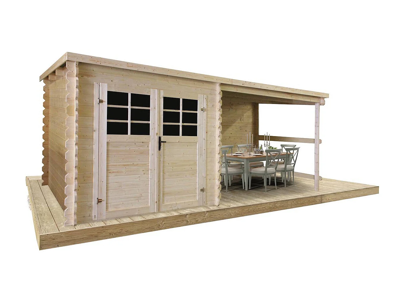 Abri jardin bois -12.25 m² - 5.15 x 2.38 x 2.06 m - 28mm