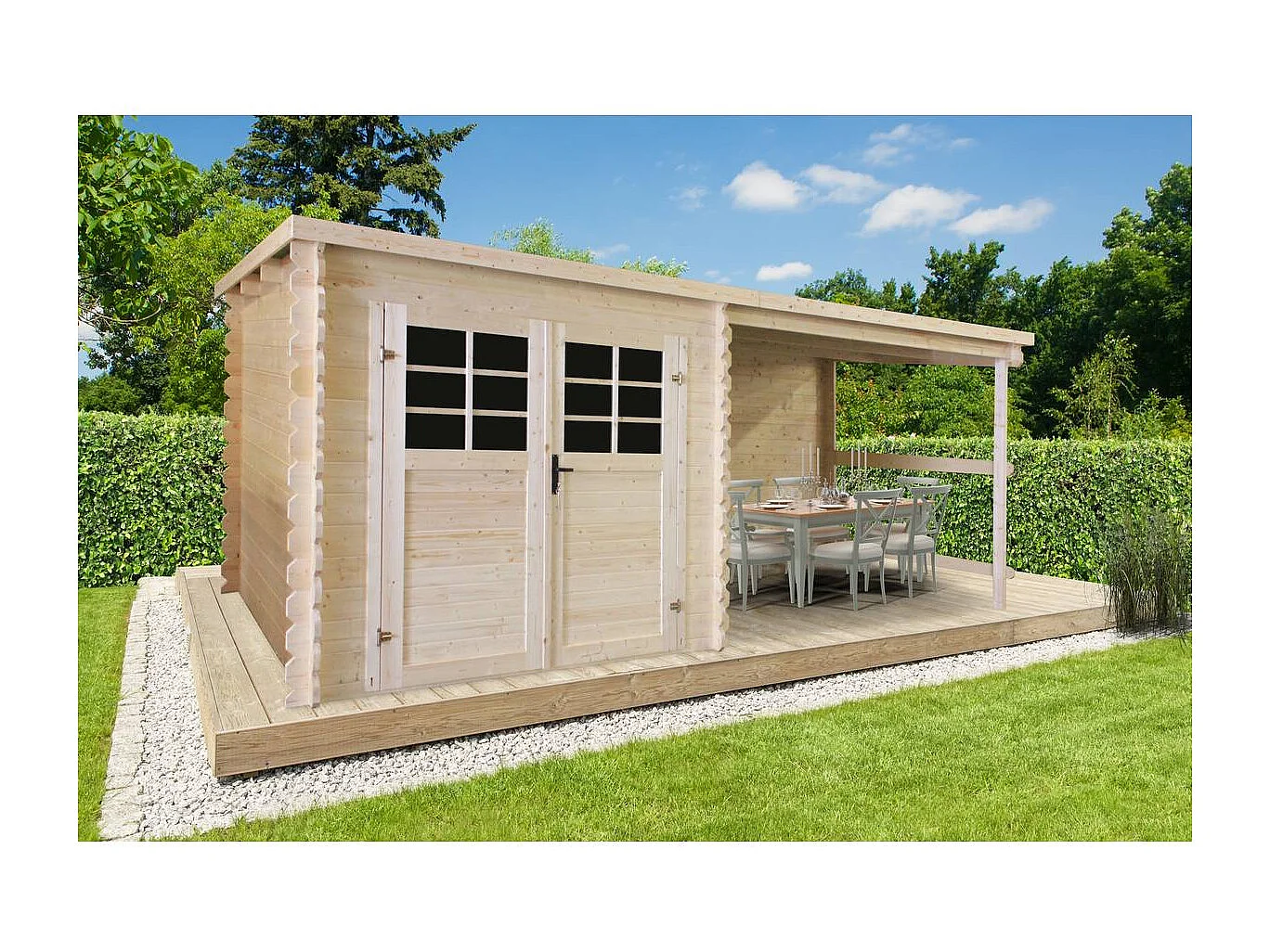 Abri jardin bois -12.25 m² - 5.15 x 2.38 x 2.06 m - 28mm