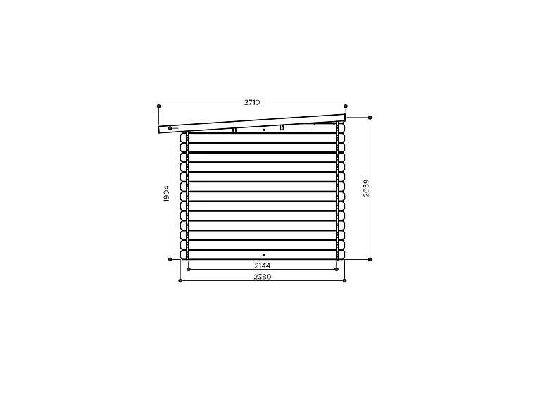 Abri jardin bois -12.25 m² - 5.15 x 2.38 x 2.06 m - 28mm