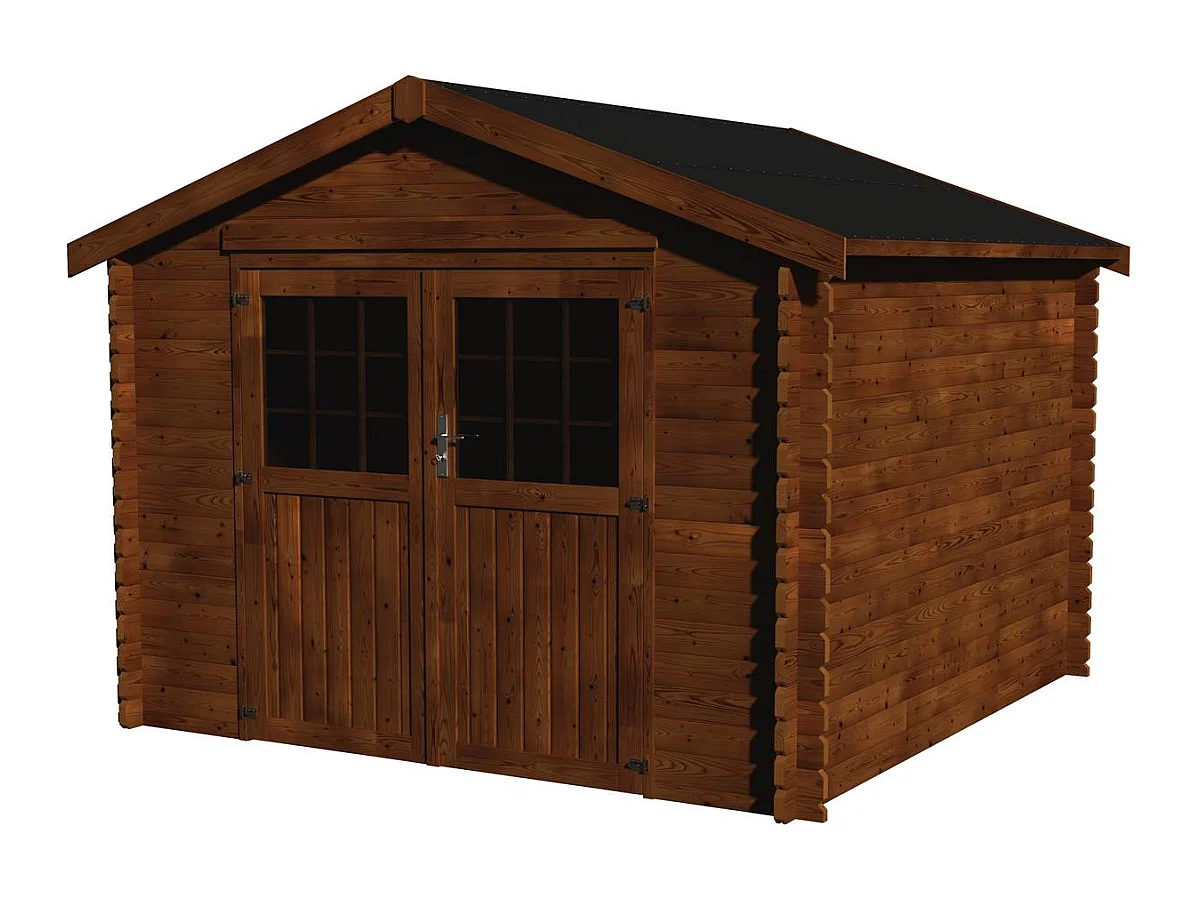 Abri jardin bois "Valodeal" - 8.88 m² - 2.98 x 2.98 x 2.39 m - 34 mm - Traité marron