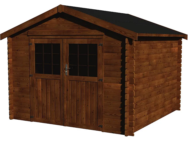 Abri jardin bois "Valodeal" - 8.88 m² - 2.98 x 2.98 x 2.39 m - 34 mm - Traité marron
