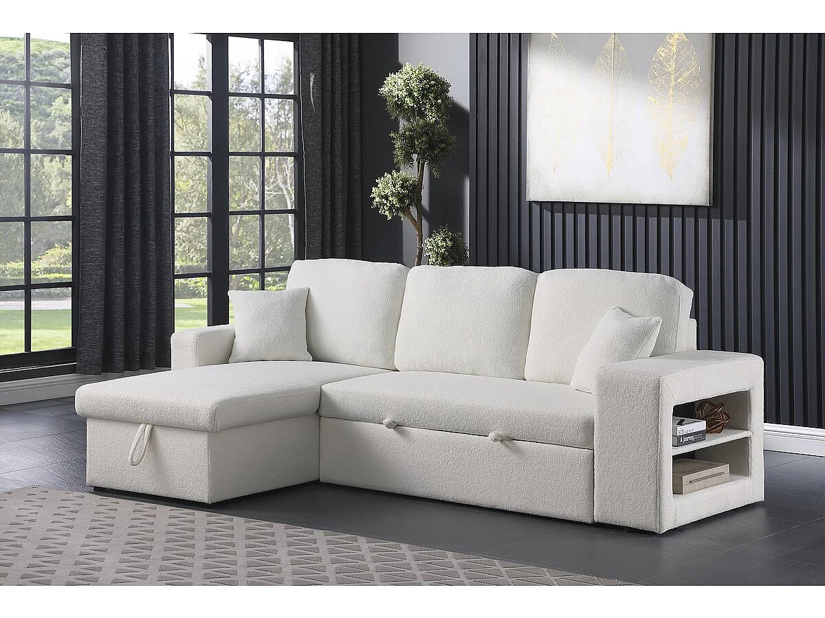 Canapé d'angle bouclettes convertible/reversible "Axel" - 3 Places - Blanc