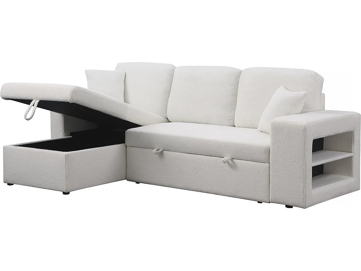 Canapé d'angle bouclettes convertible/reversible "Axel" - 3 Places - Blanc