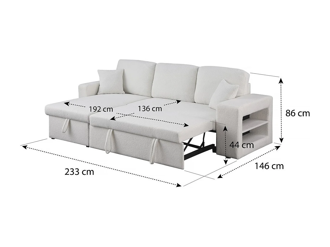 Canapé d'angle bouclettes convertible/reversible "Axel" - 3 Places - Blanc