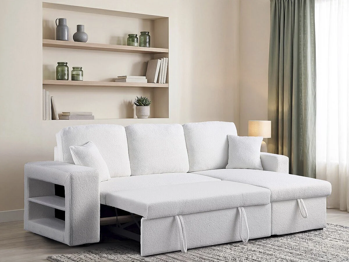 Canapé d'angle réversible convertible 3 places en velours blanc AXEL