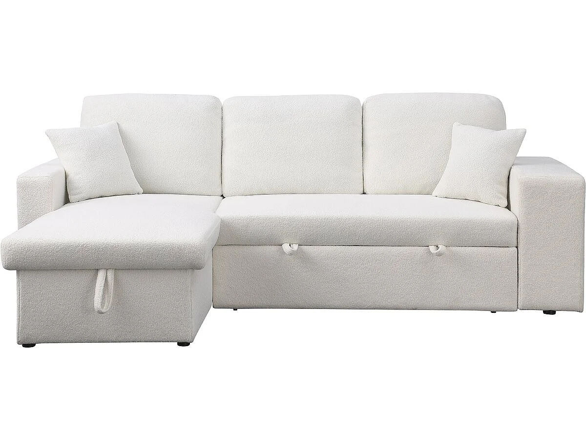 Canapé d'angle réversible convertible 3 places en velours blanc AXEL