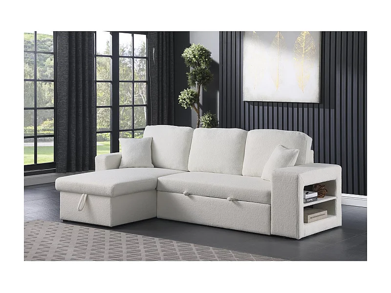 Canapé d'angle bouclettes convertible/reversible "Axel" - 3 Places - Blanc