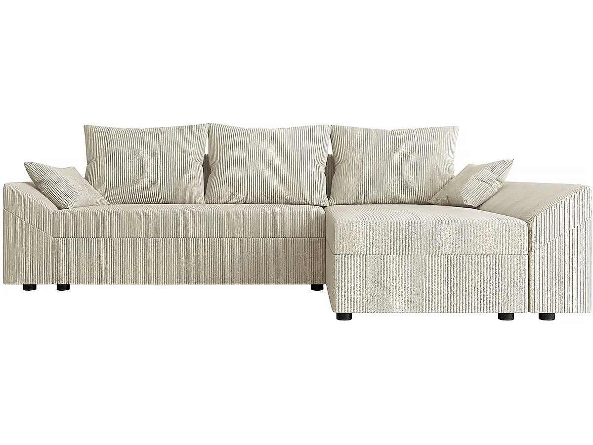 Canapé d'angle convertible avec coffre "Vaugirard 2 " en velours côtelé - 3 places - Beige