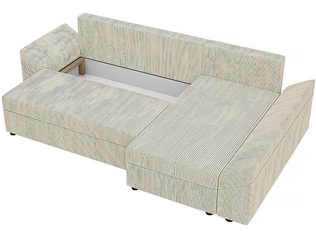 Canapé d'angle convertible avec coffre "Vaugirard 2 " en velours côtelé - 3 places - Beige