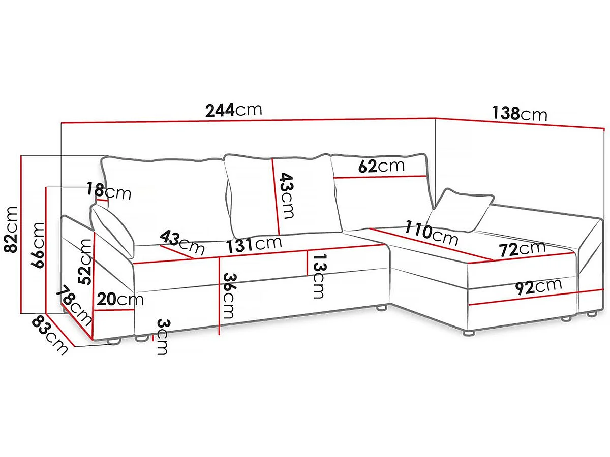 Canapé d'angle convertible avec coffre "Vaugirard 2 " en velours côtelé - 3 places - Beige