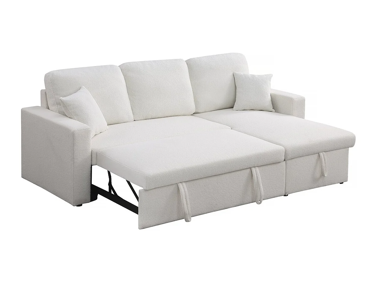 Canapé d'angle convertible/reversible avec coffre "Alain" - 3 places - Bouclettes -  Blanc