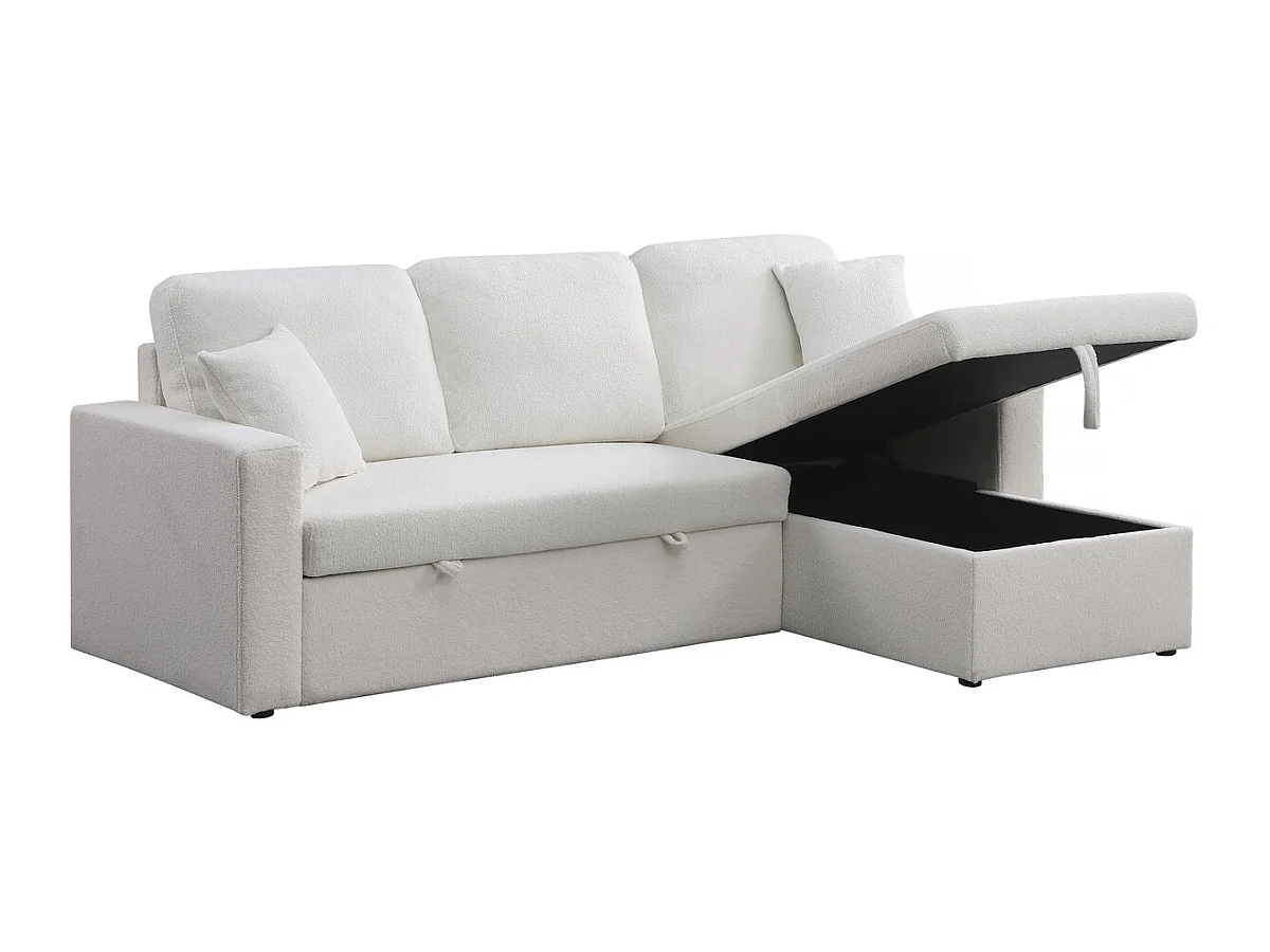 Canapé d'angle convertible/reversible avec coffre "Alain" - 3 places - Bouclettes -  Blanc