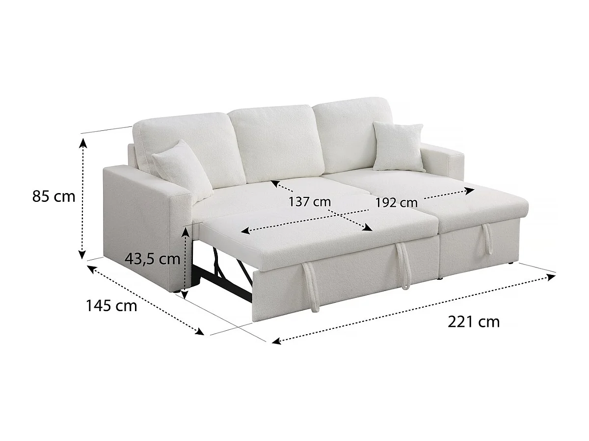 Canapé d'angle convertible/reversible avec coffre "Alain" - 3 places - Bouclettes -  Blanc