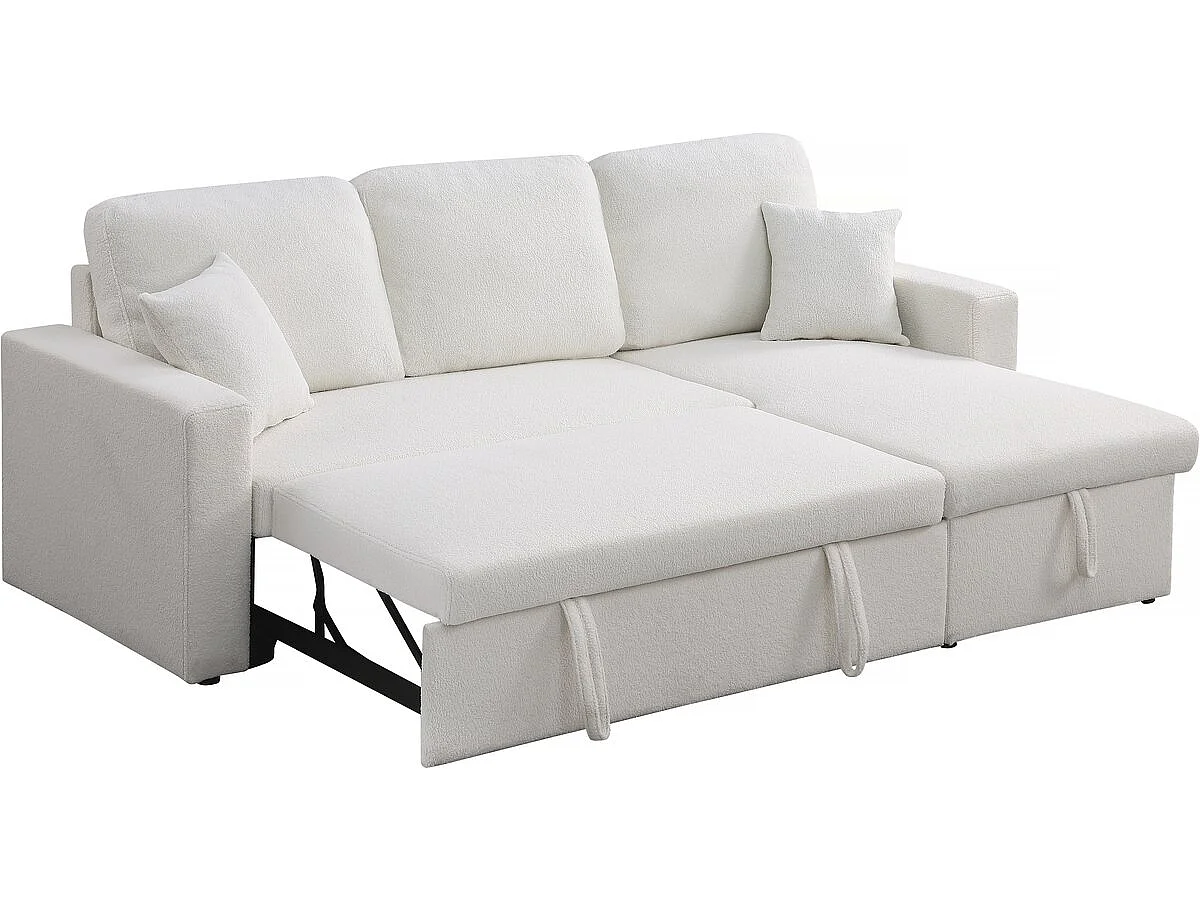 Canapé d'angle convertible/reversible avec coffre "Alain" - 3 places - Bouclettes -  Blanc