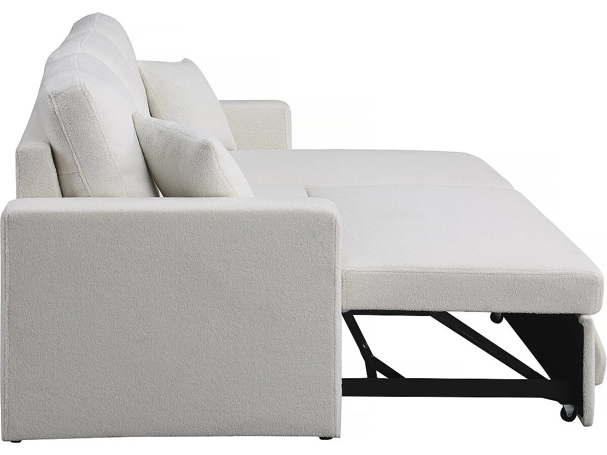 Canapé d'angle convertible/reversible avec coffre "Alain" - 3 places - Bouclettes -  Blanc