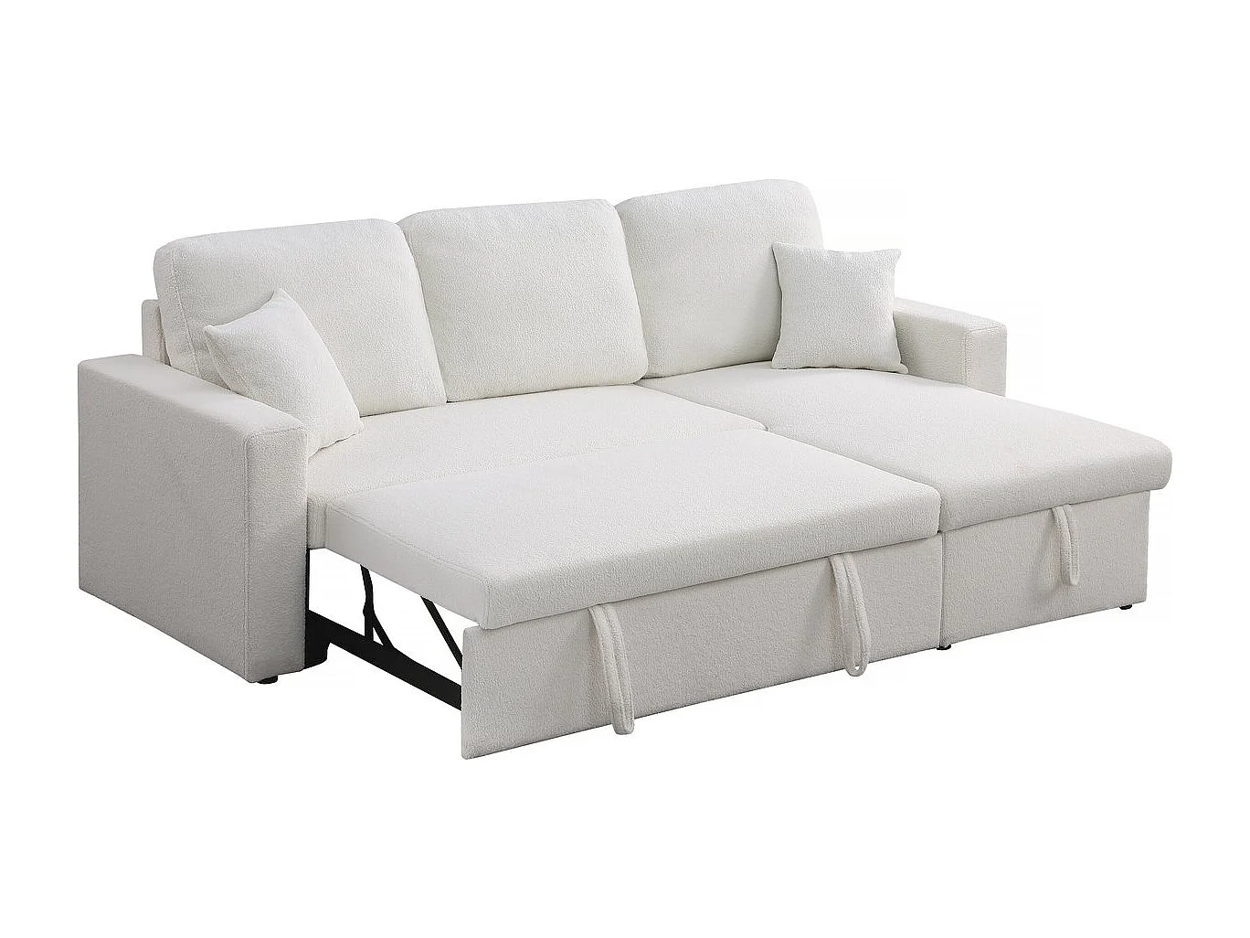 Ecksofa reversibel mit Schlaffunktion und Stauraum "Alain" - 3-Sitzer - Bouclé-Stoff -  Weiß
