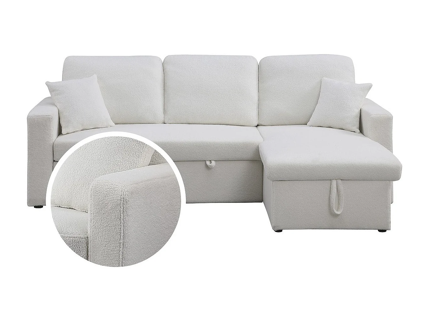 Ecksofa reversibel mit Schlaffunktion und Stauraum "Alain" - 3-Sitzer - Bouclé-Stoff -  Weiß