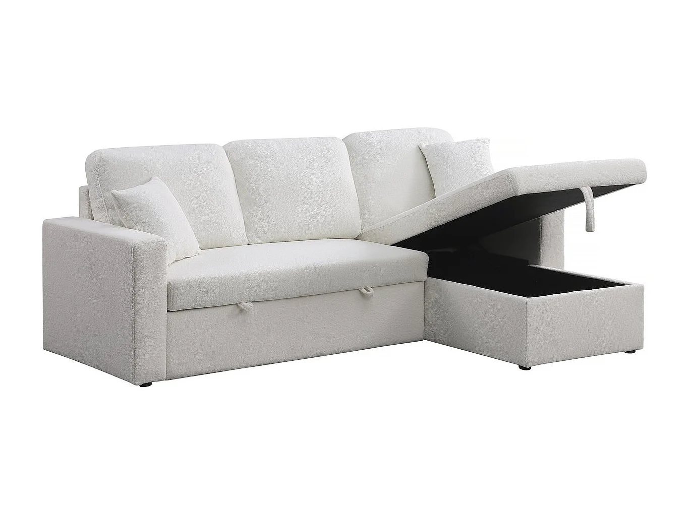 Ecksofa reversibel mit Schlaffunktion und Stauraum "Alain" - 3-Sitzer - Bouclé-Stoff -  Weiß