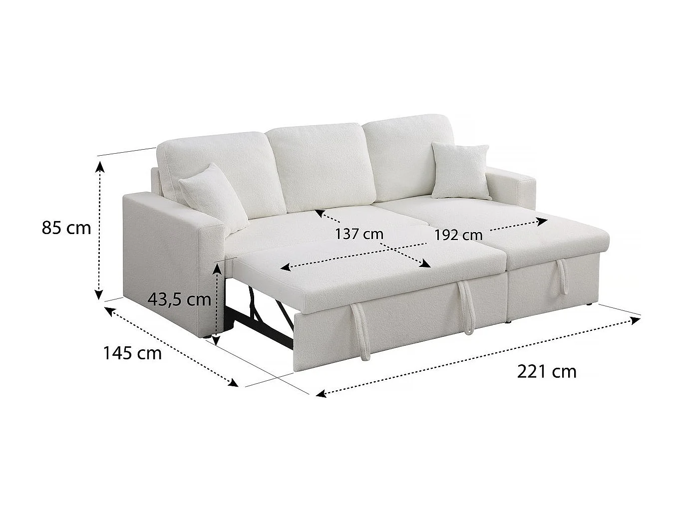 Ecksofa reversibel mit Schlaffunktion und Stauraum "Alain" - 3-Sitzer - Bouclé-Stoff -  Weiß