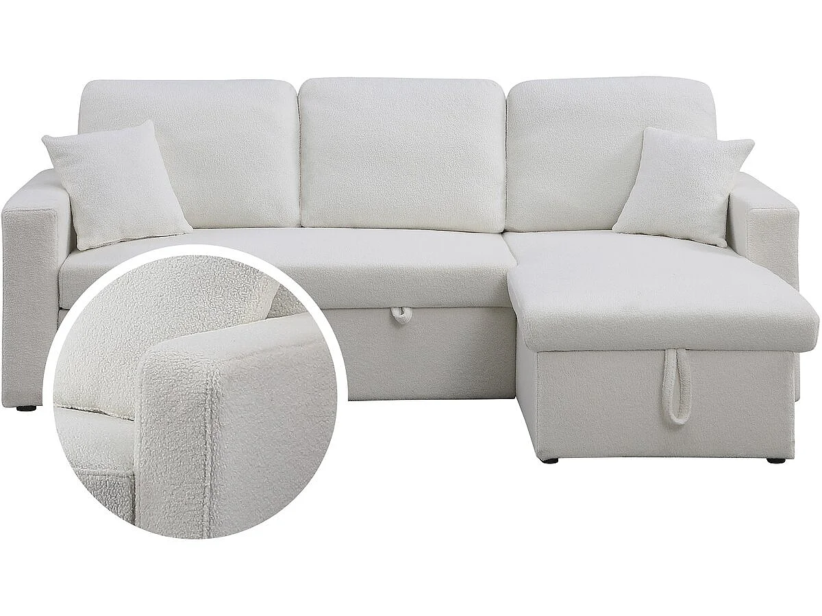 Canapé d'angle convertible 3 places avec coffre en laine blanc ALAIN