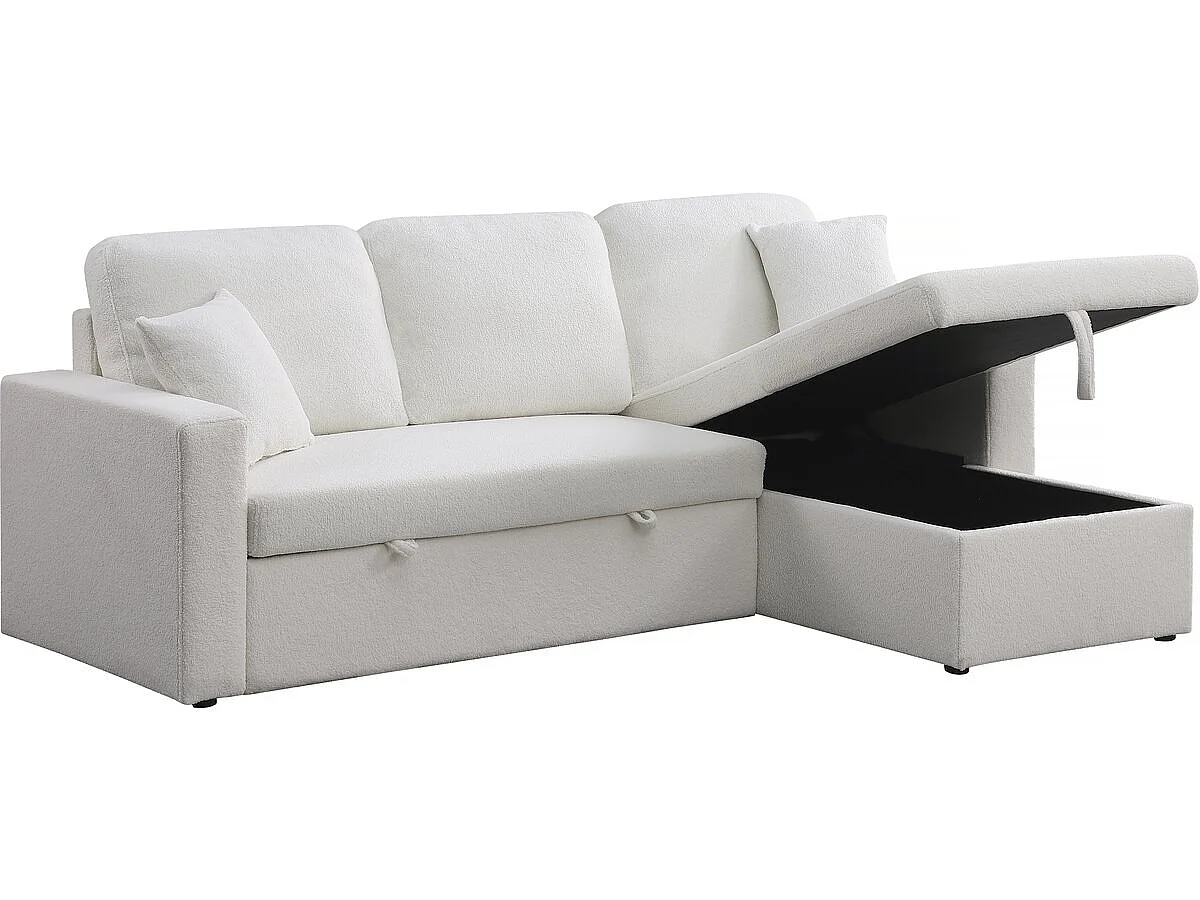 Canapé d'angle convertible 3 places avec coffre en laine blanc ALAIN