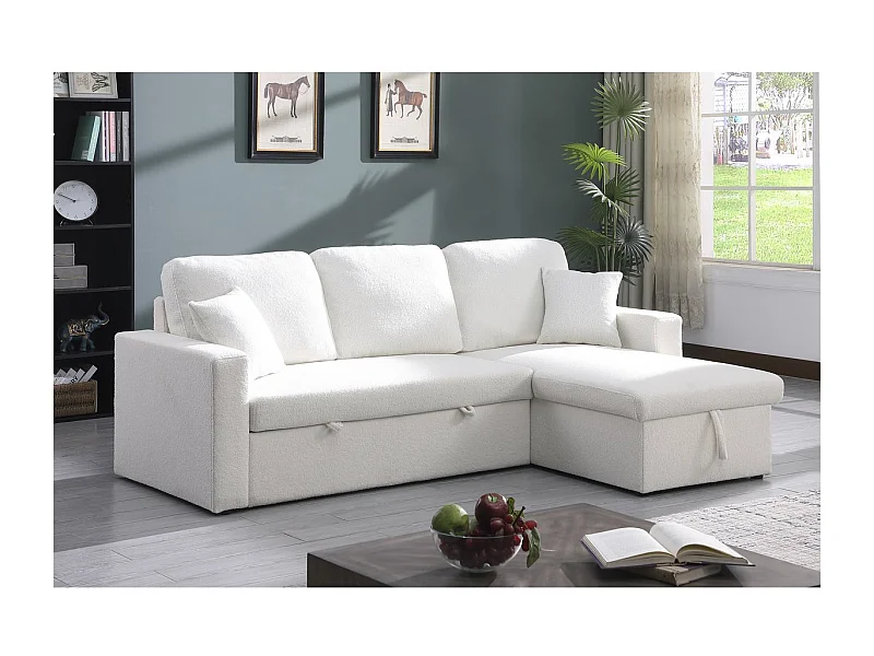 Ecksofa reversibel mit Schlaffunktion und Stauraum "Alain" - 3-Sitzer - Bouclé-Stoff -  Weiß