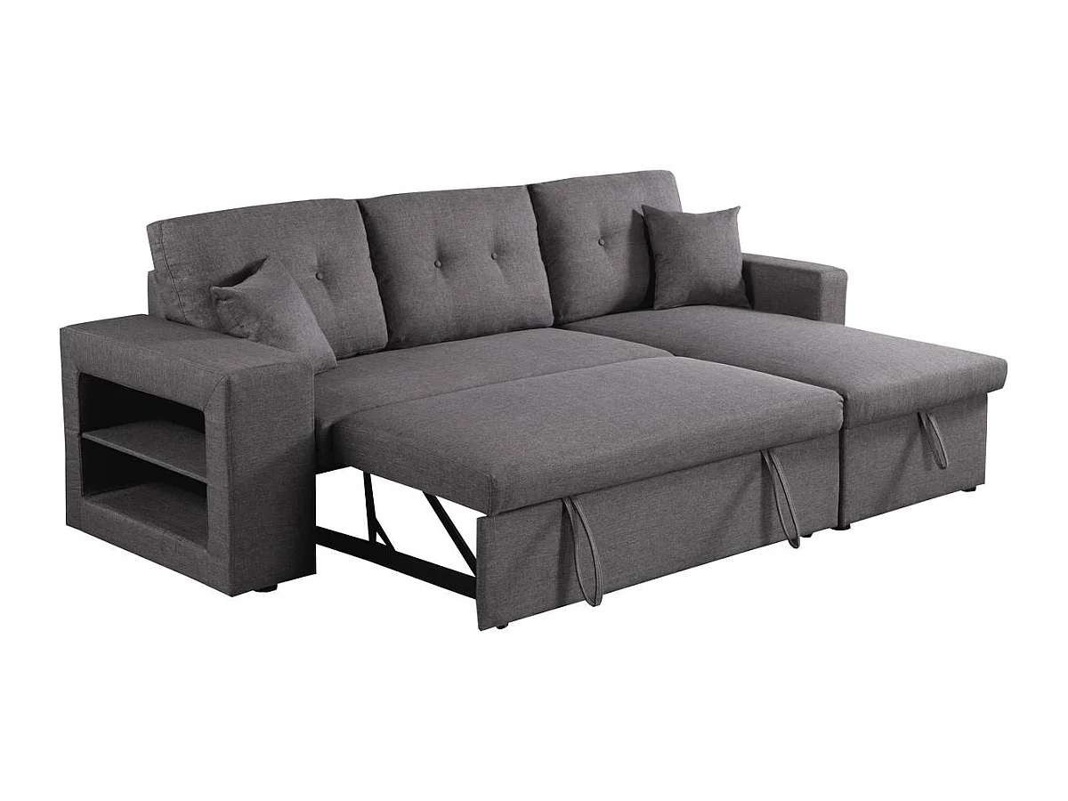 Sofá de canto conversível em linho "Axel" com prateleiras - Cinza - 3 lugares