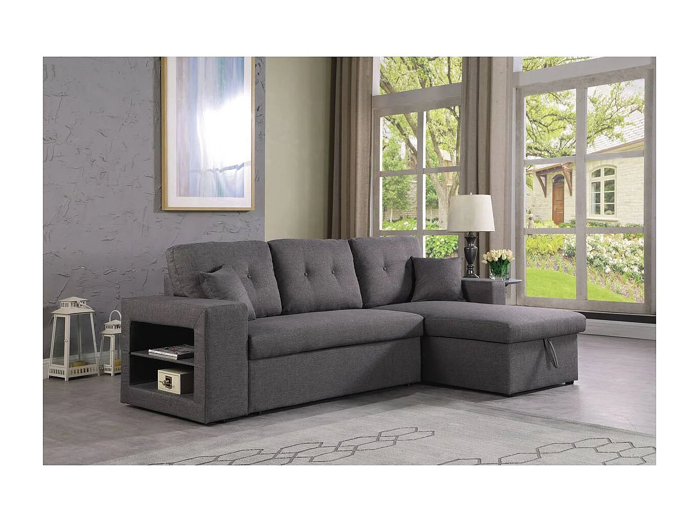 Canapé d'angle convertible/réversible "Axel" - 3 places - Gris