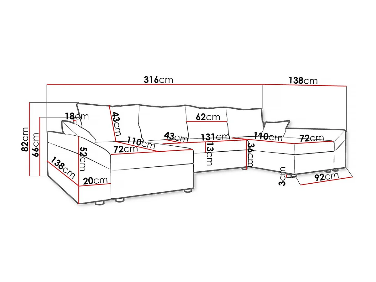 Canapé panoramique "Vaugirard" en velours côtelé - 5 places avec coffre de rangement et fonction lit - Beige