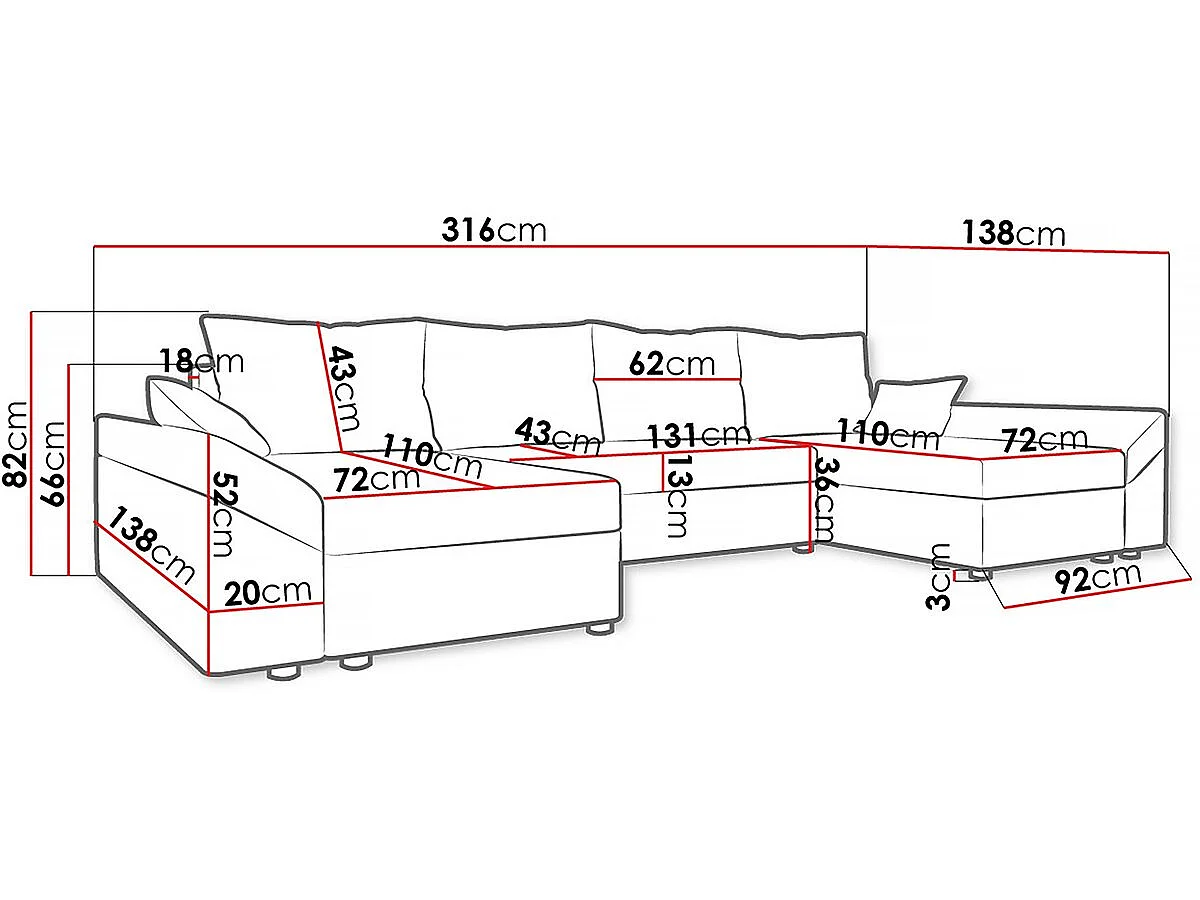 Canapé panoramique "Vaugirard" en velours côtelé - 5 places avec coffre de rangement et fonction lit - Beige