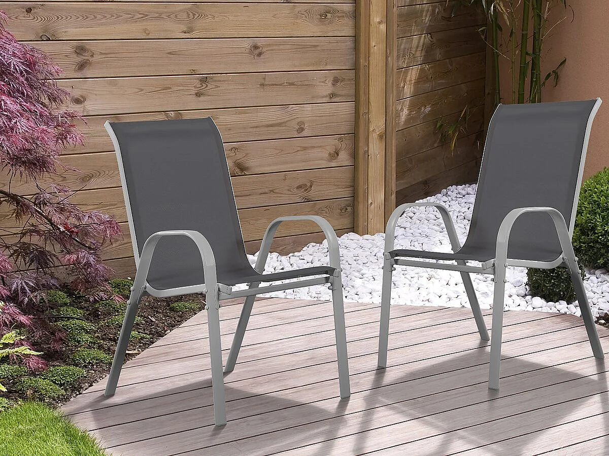 Tuinstoel "Cordoba" stoel fauteuil outdoor textileen - Phoenix - Grijs Donkergrijs - Set 2 stuks