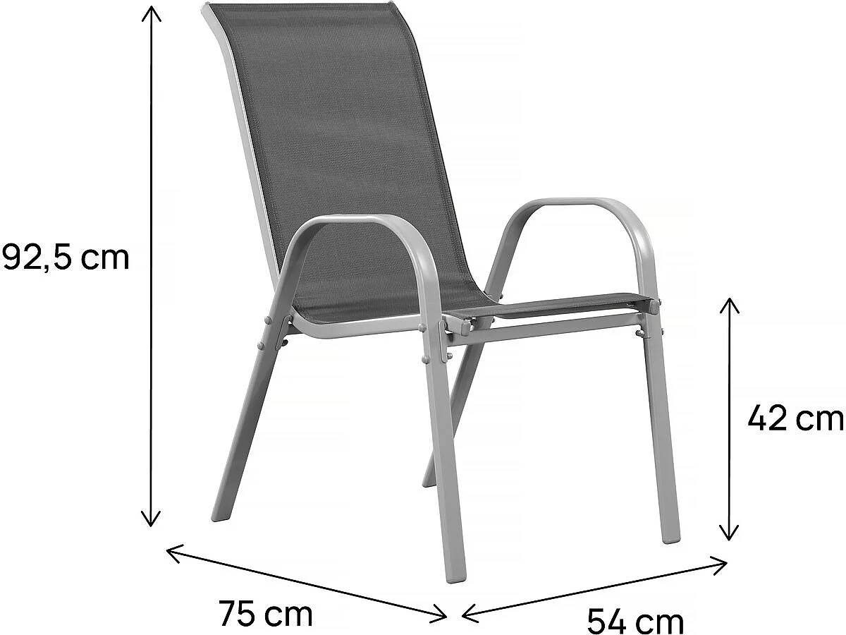 Tuinstoel "Cordoba" stoel fauteuil outdoor textileen - Phoenix - Grijs Donkergrijs - Set 2 stuks