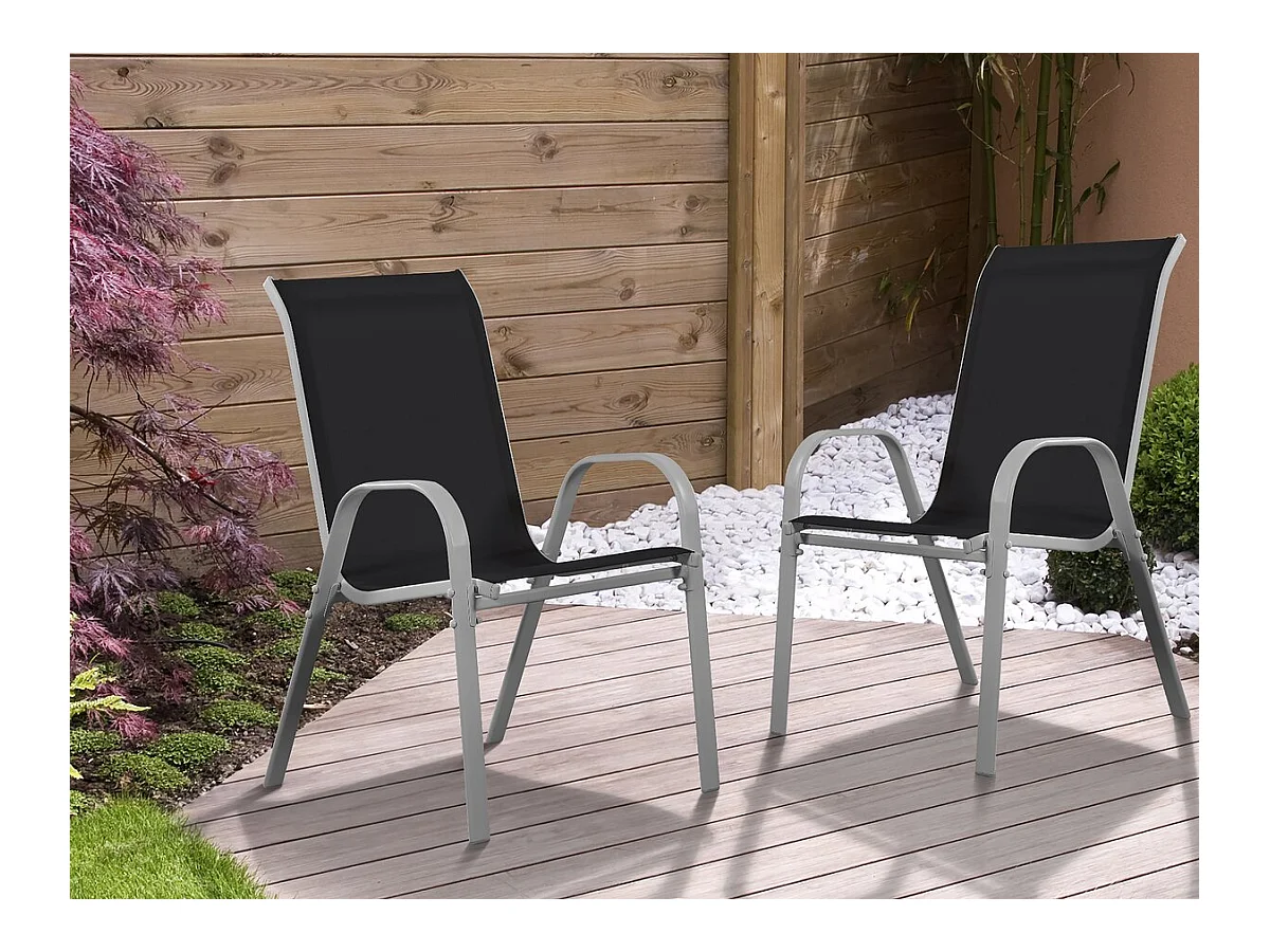 Conjunto de 2 cadeiras de jardim "CORDOBA" em Textilene preto resistente à água e anti-UV