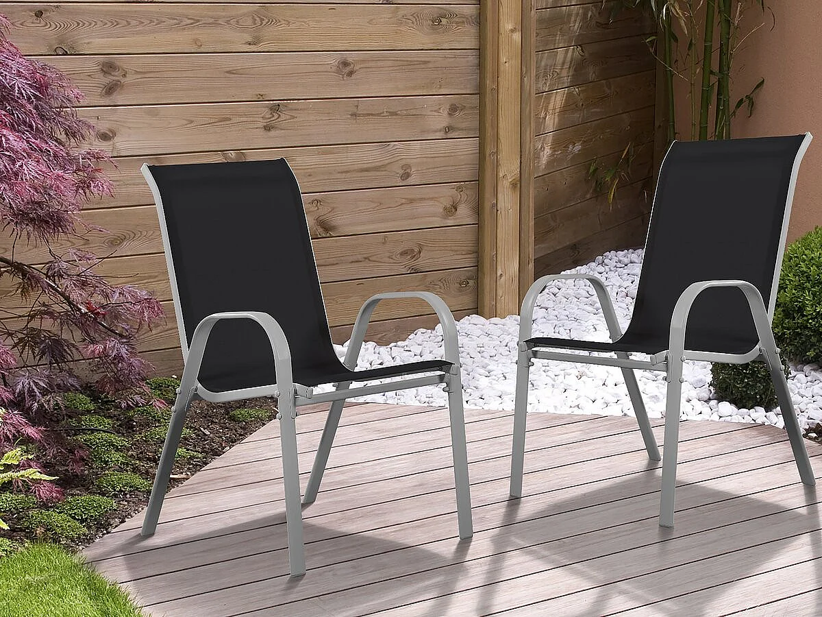 Tuinstoel "Cordoba" stoel fauteuil outdoor textileen - Phoenix - Zwart - Set 2 stuks
