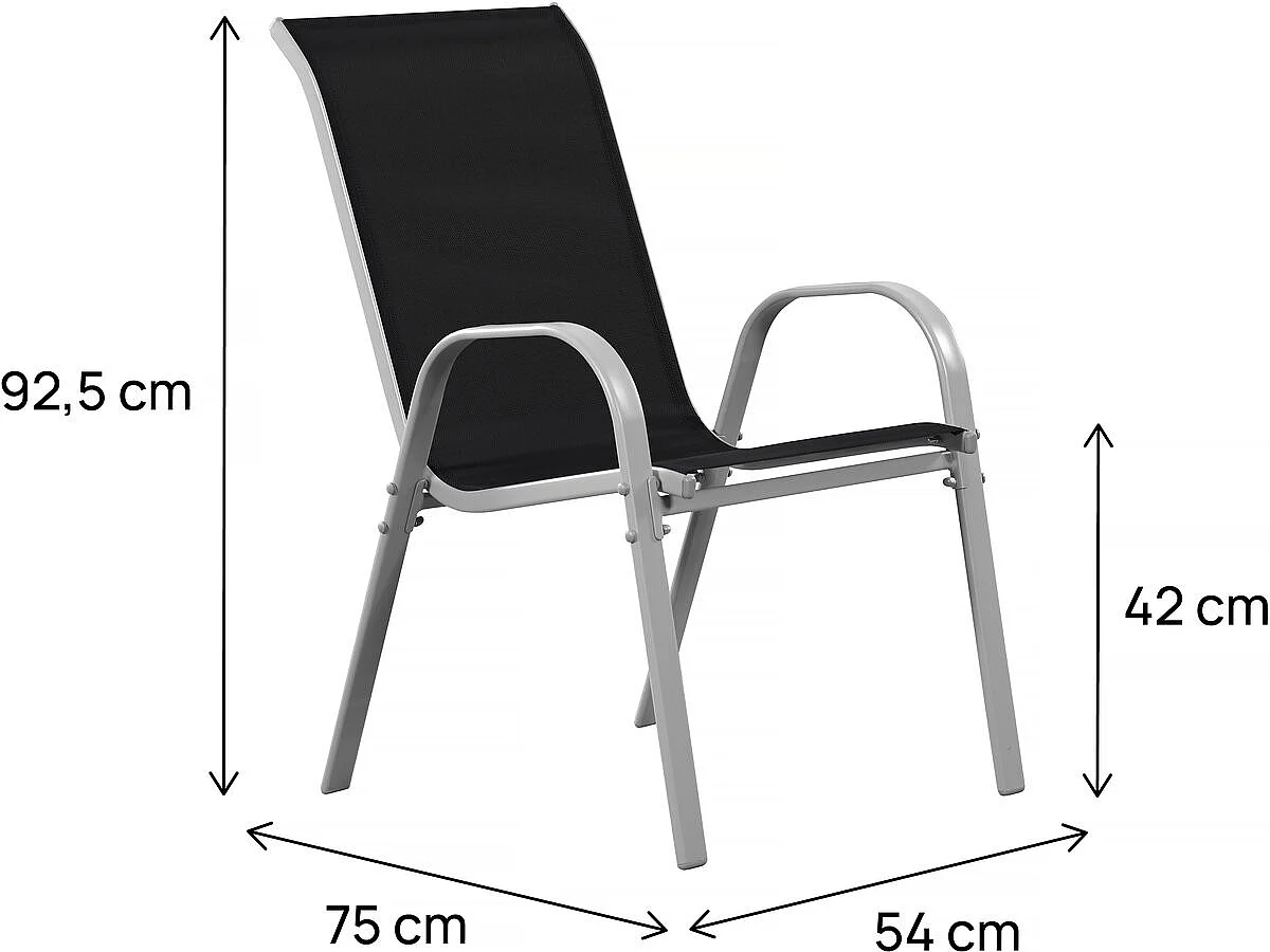 Tuinstoel "Cordoba" stoel fauteuil outdoor textileen - Phoenix - Zwart - Set 2 stuks
