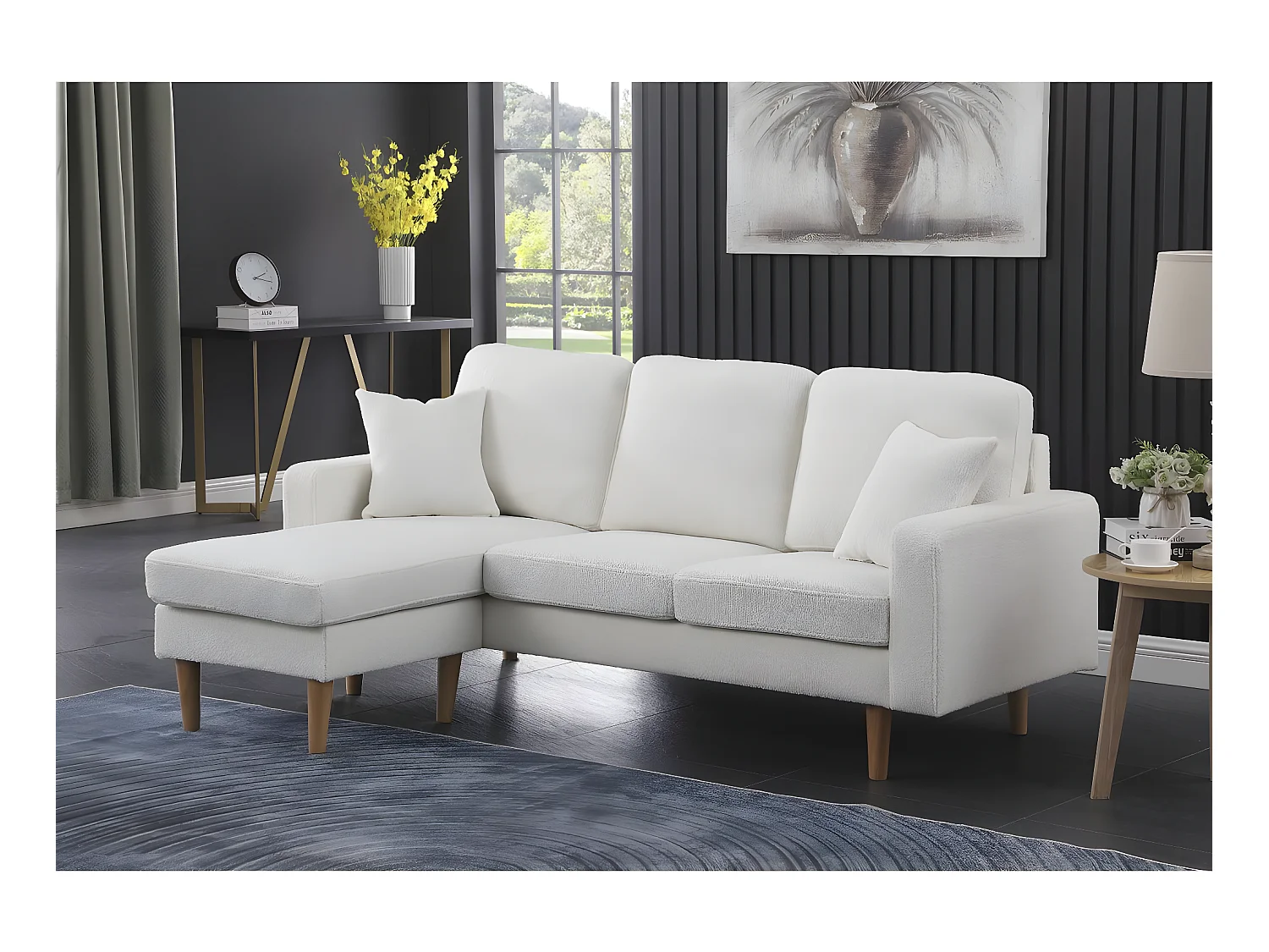 Sofá esquinero de tela reversible "Gabby" - 3 plazas - Blanco