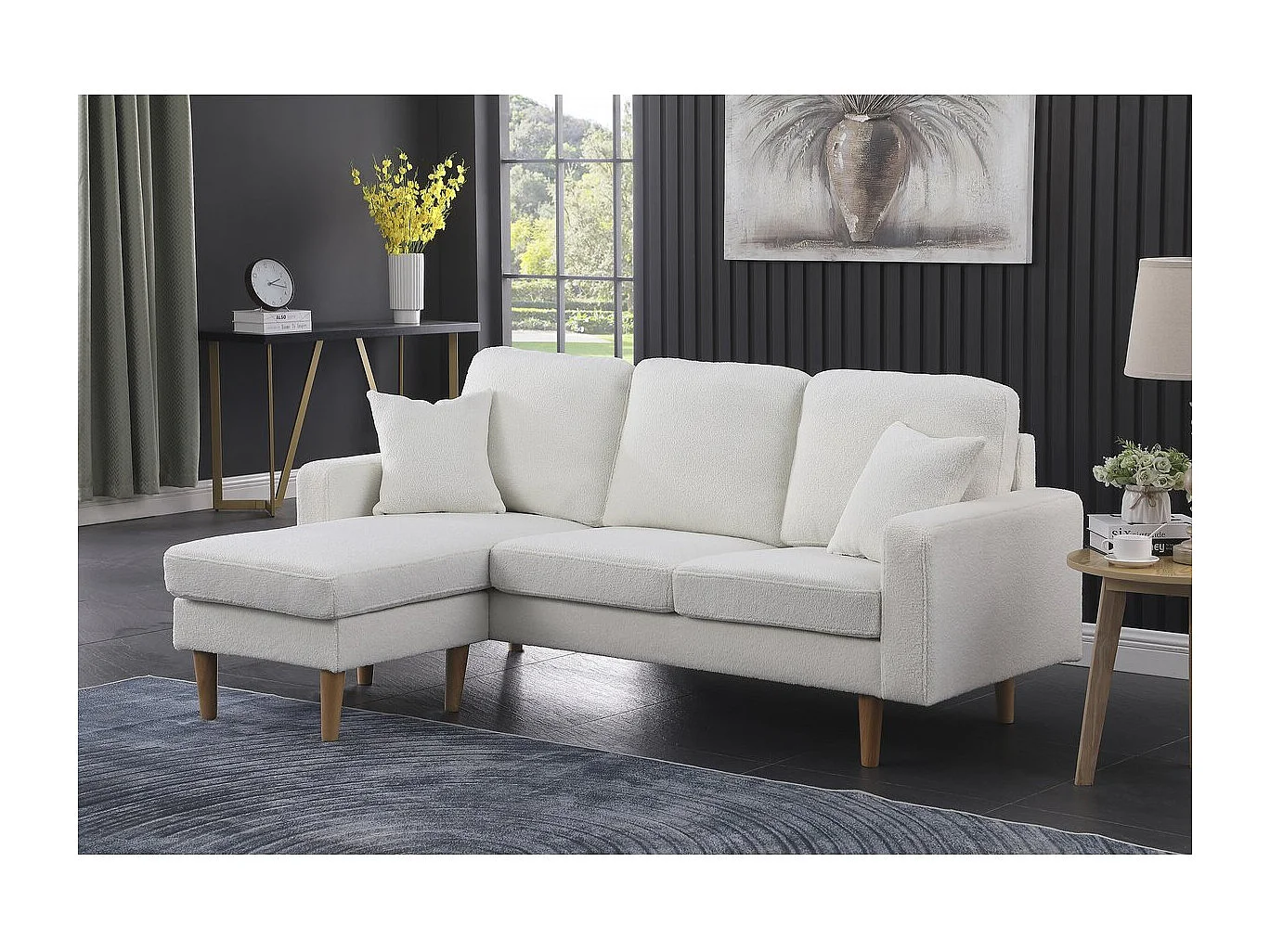 Bank hoekbank links rechts stoffen meubel "Gabby" - 3 zits - Wit