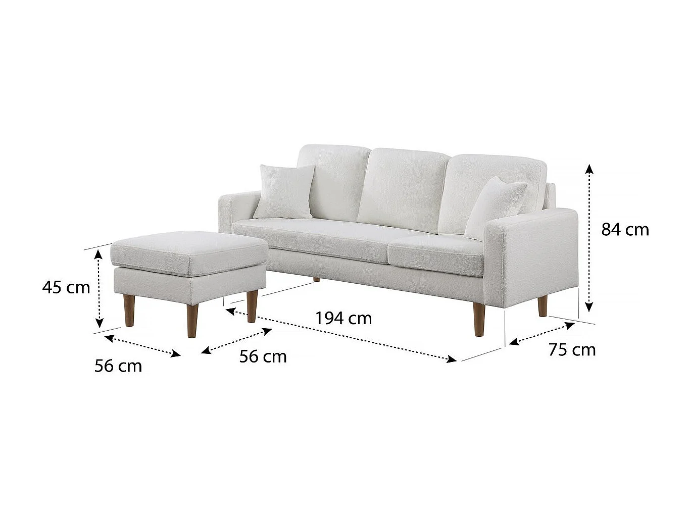 Bank hoekbank links rechts stoffen meubel "Gabby" - 3 zits - Wit