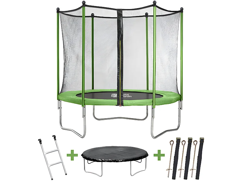 Trampoline "Yoopi" - Ø 1.8 m - Avec filet + Echelle + Couverture + Kit d'ancrage