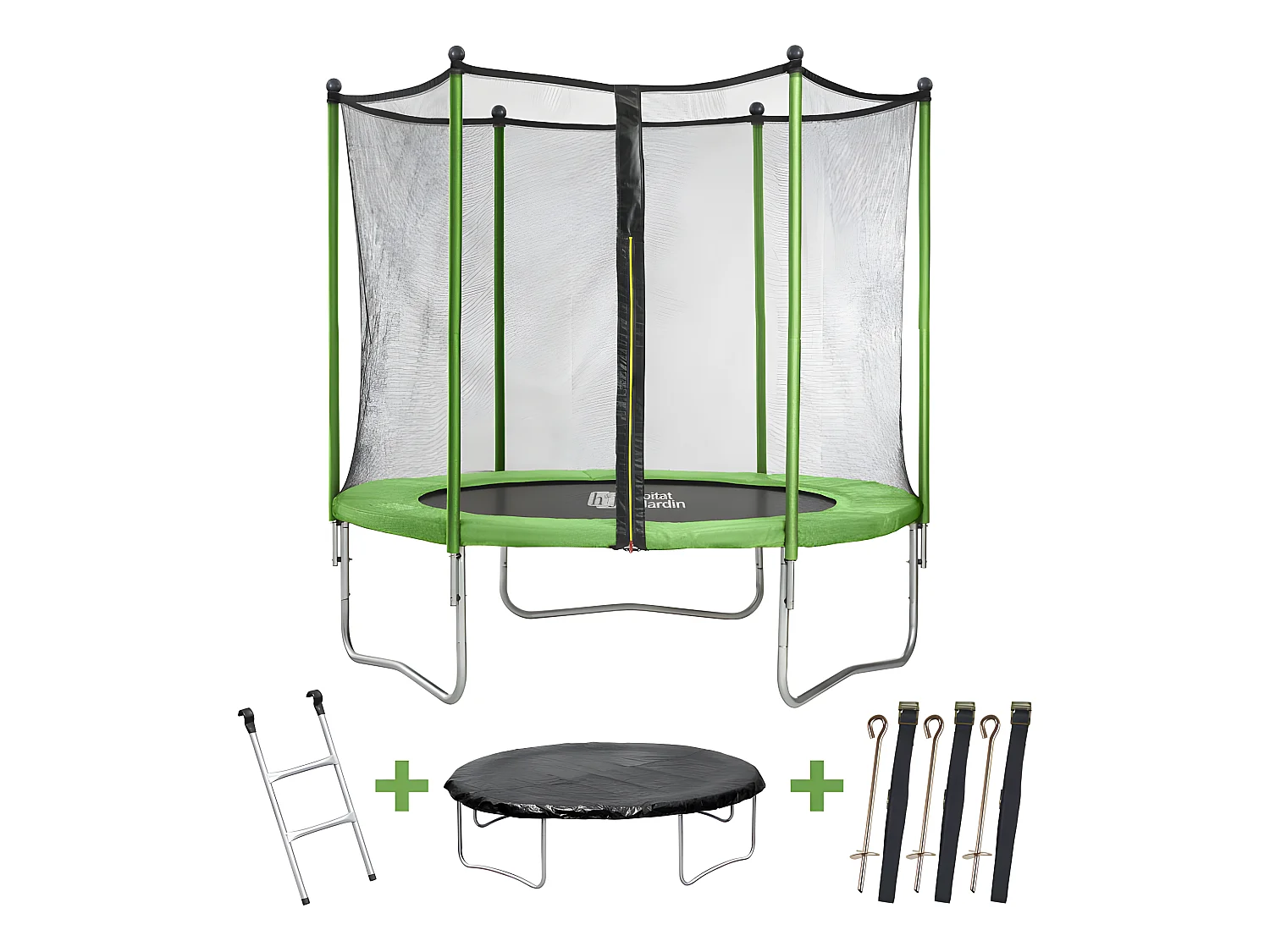 Trampoline "Yoopi" - Ø 1.8 m - Avec filet + Echelle + Couverture + Kit d'ancrage