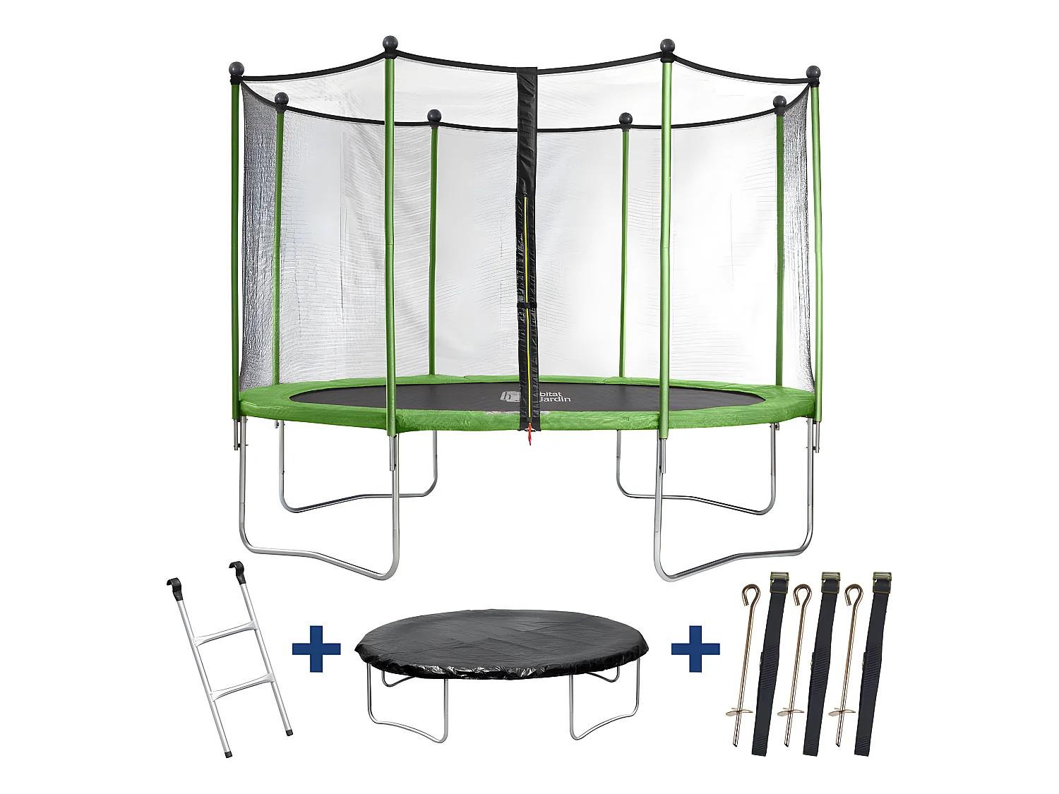 Trampolin Yoopi 2 mit Sicherheitsnetz, Leiter und Abdeckung - Ø 4,25 m