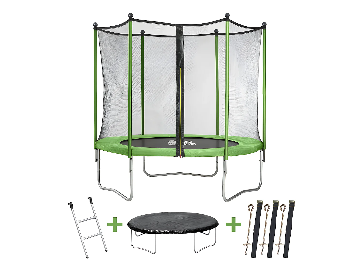Cama elástica "Yoopi 2" Ø 2,44m con red, escalera, cubierta y kit de anclaje - Seguridad y calidad excepcional para sus hijos