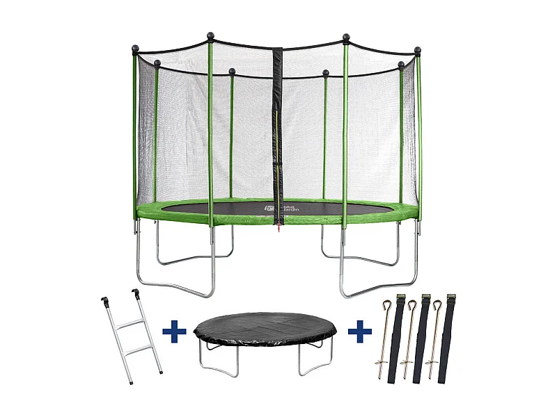 Trampoline "Yoopi" - Ø 4.25 m - Avec Filet + Echelle + Couverture + Kit d'ancrage