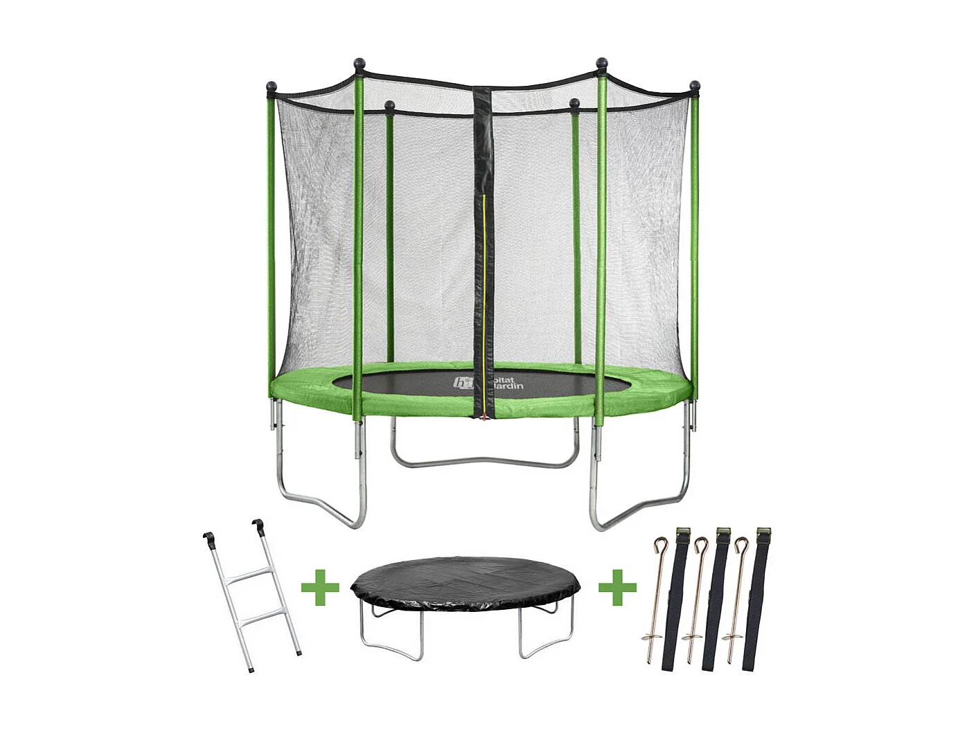 Trampoline buiten outdoor "Yoopi 2" - Ø 180 cm - Met net + ladder + beschermhoes + verankeringsset