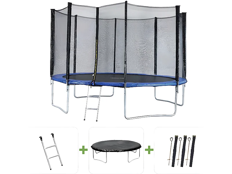 Trampoline buitenspeelgoed "Joycy" - Ø 4,27 m - Met veiligheidsnet + ladder + beschermhoes + verankeringsset