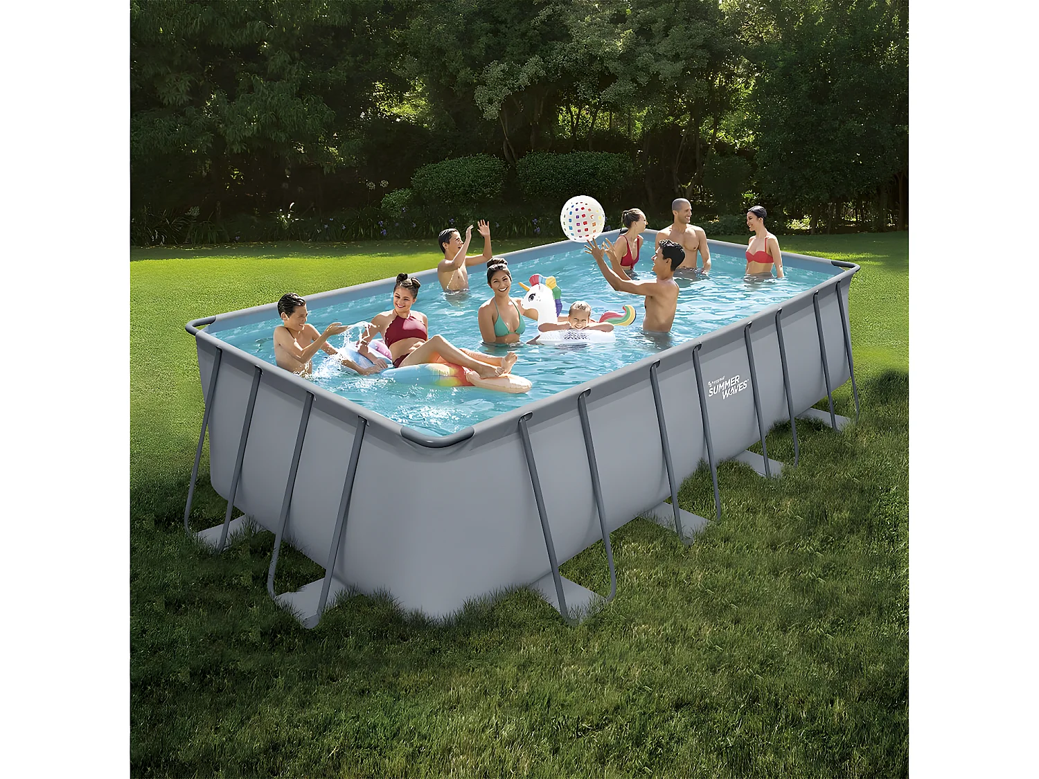 Piscine tubulaire grise - "LUDO 2" - 4,01 x 2,01 x 1,22 m - filtration à sable 2.5 m³/h