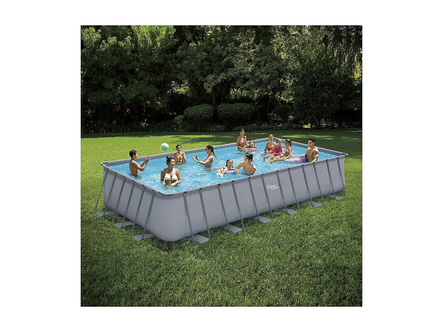 Piscine tubulaire grise - "LUDO 5" - 7.32 x 3.66 x 1.32 m - Filtration à  sable 5,7m3/H