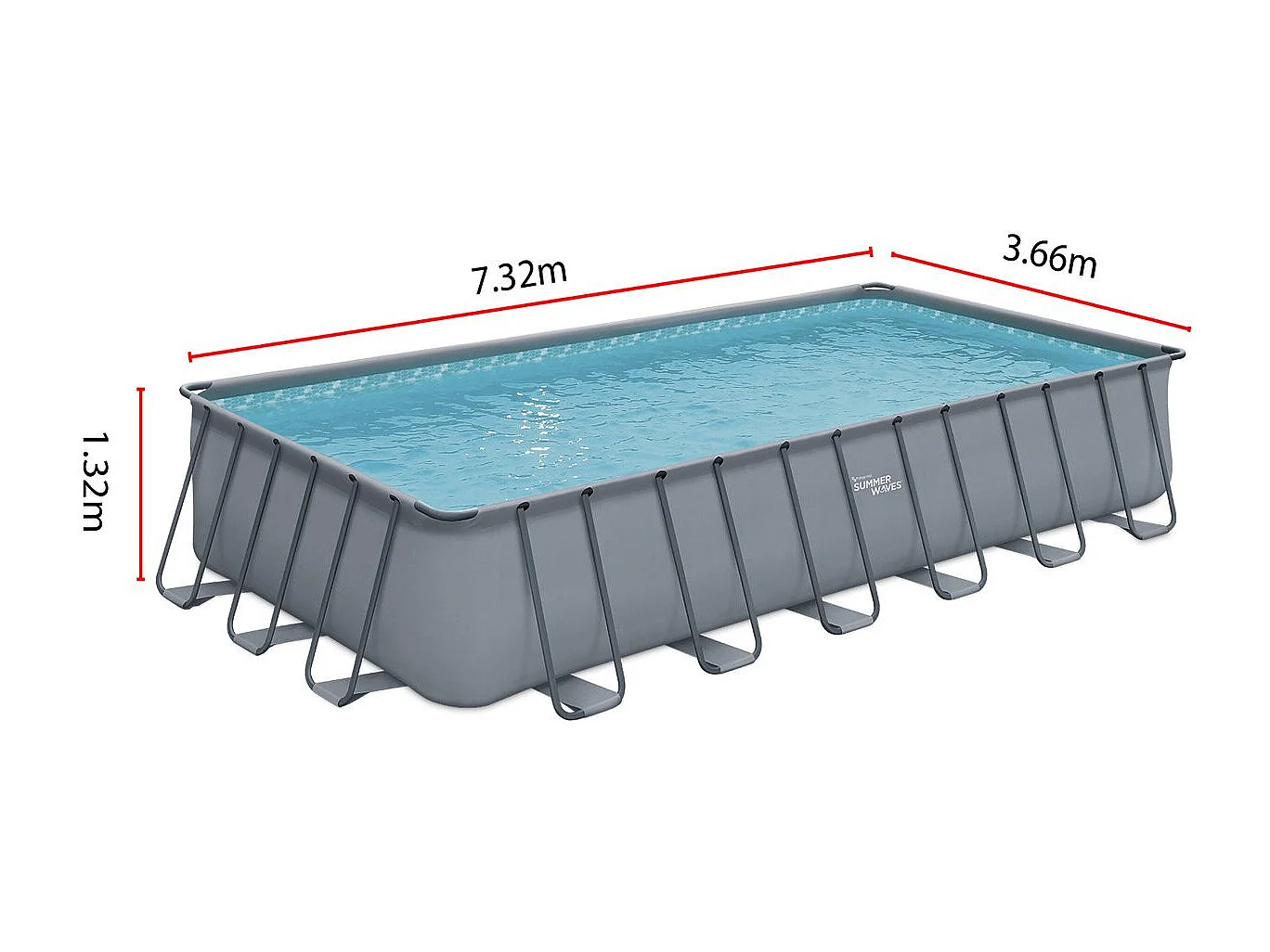 Piscine tubulaire grise - "LUDO 5" - 7.32 x 3.66 x 1.32 m - Filtration à  sable 5,7m3/H